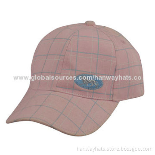 Plaid printed pink cotton twill cap with embroideryNew